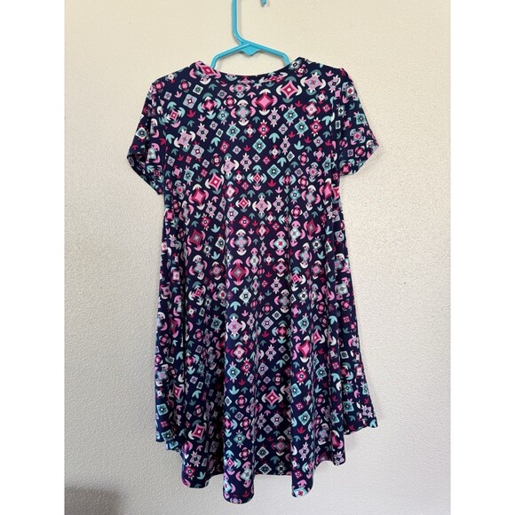 LuLaRoe Scarlett Dress Girls Size 6 Navy With Geometric Print Short Sleeve - Picture 4 of 9